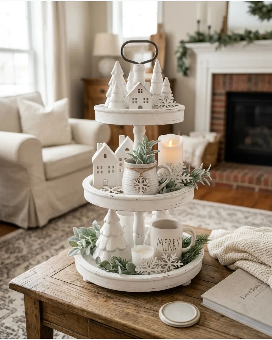 43. White Christmas Tiered Tray