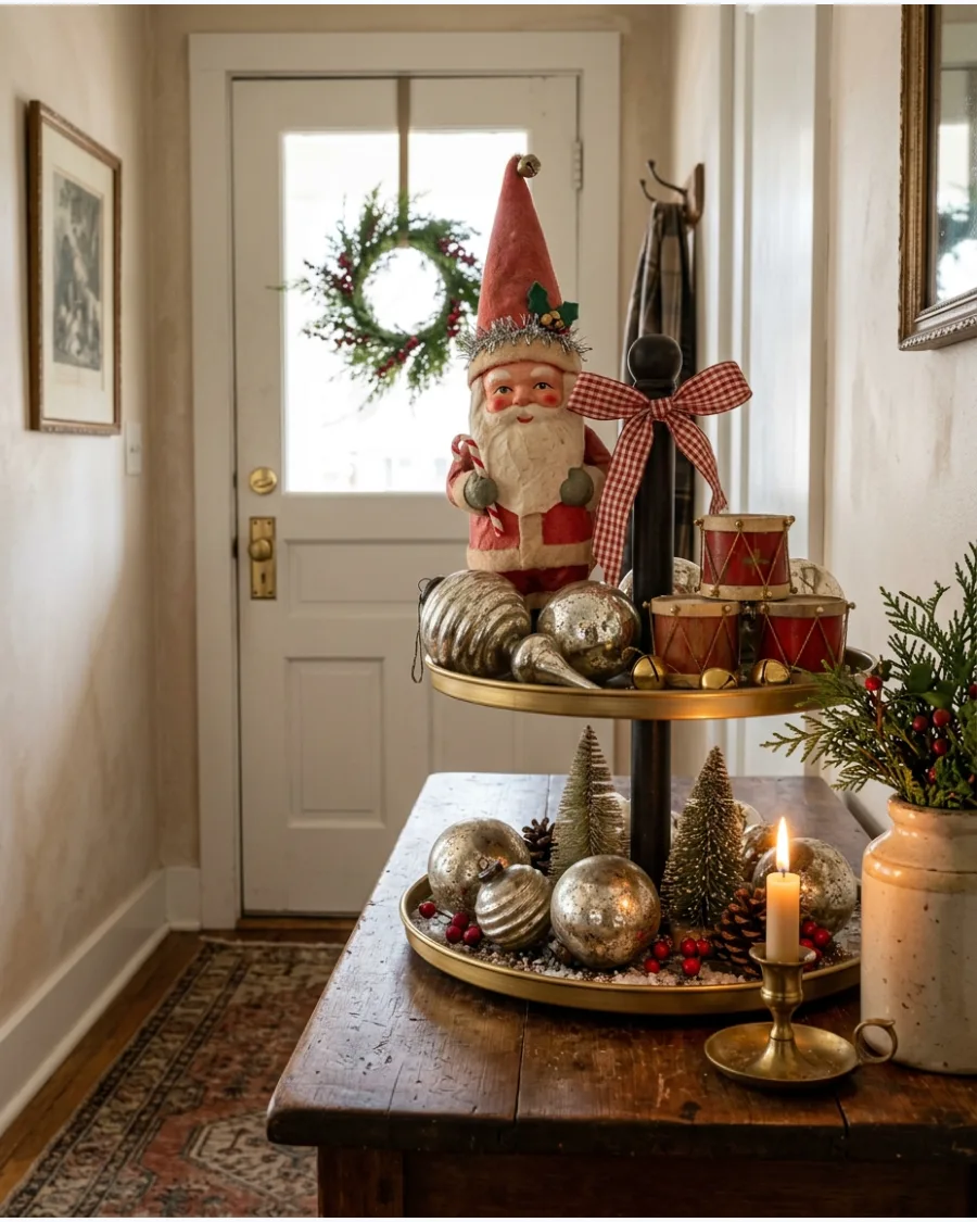 45. Vintage Santa Christmas Tiered Tray