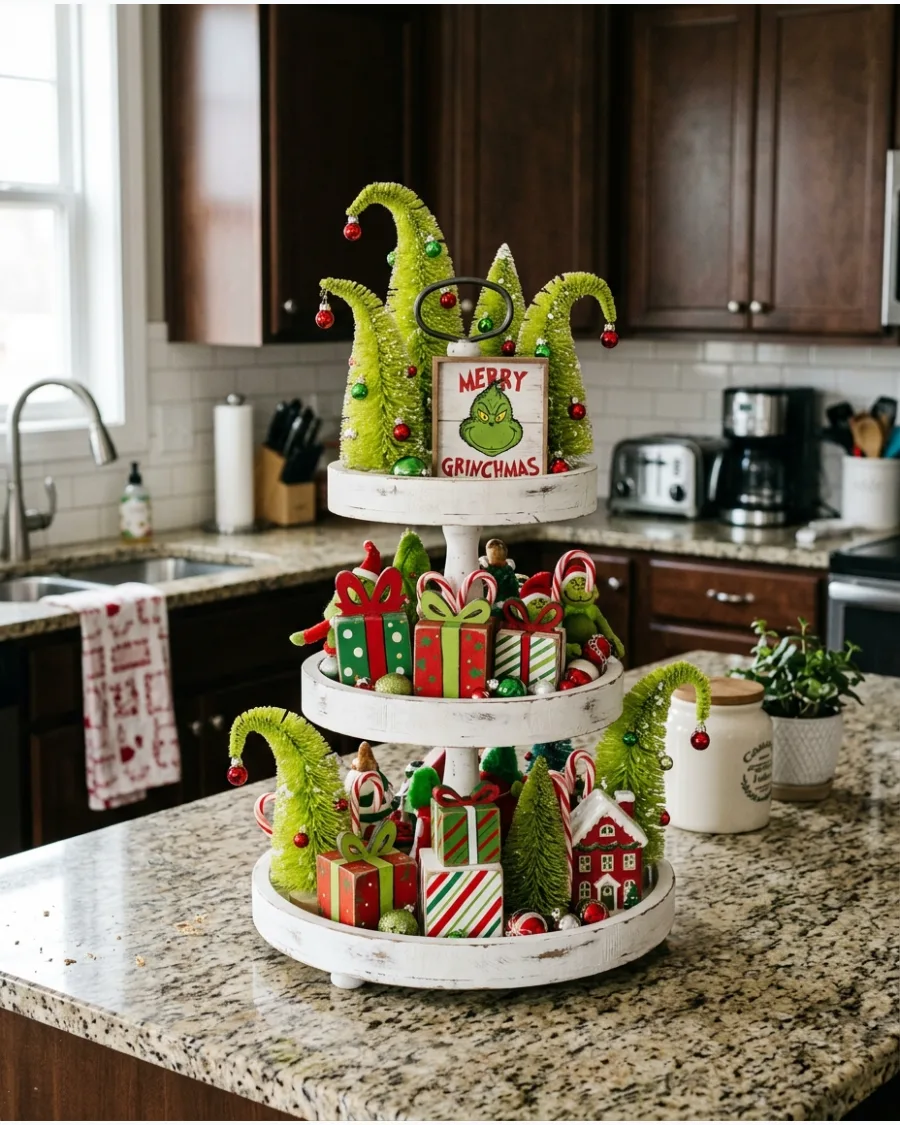 49. Grinch Christmas Tiered Tray