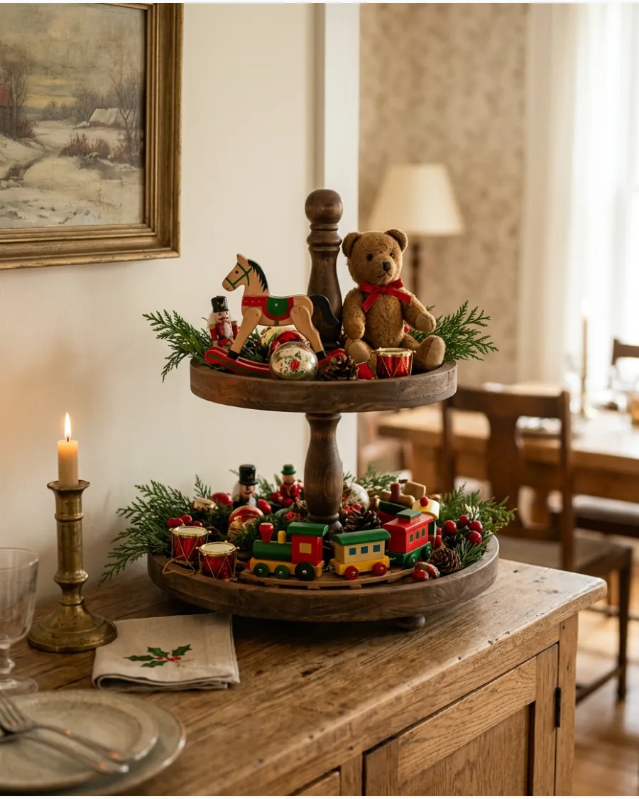 50. Vintage Christmas Toy Tiered Tray