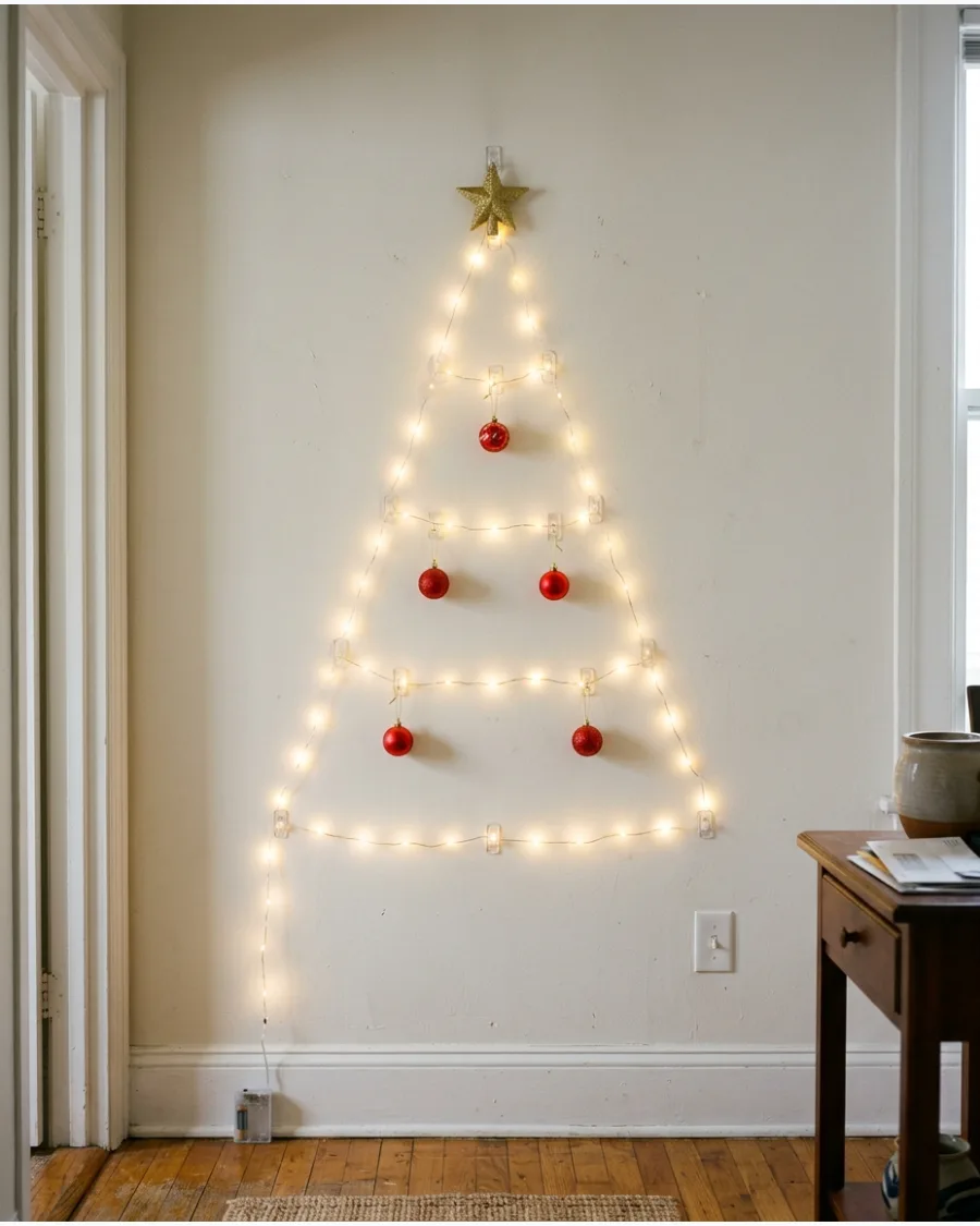 1. Fairy Light Wall Christmas Tree