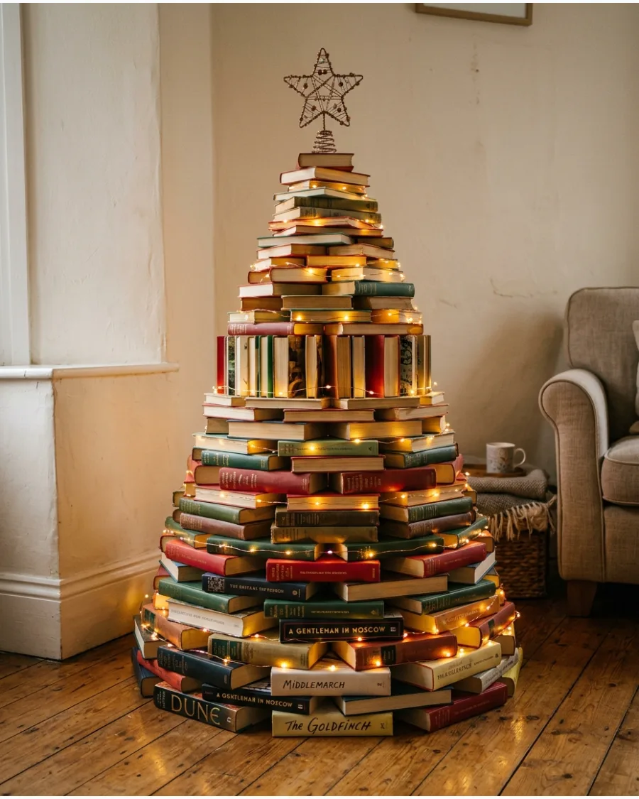 22. Stacked Book Christmas Tree