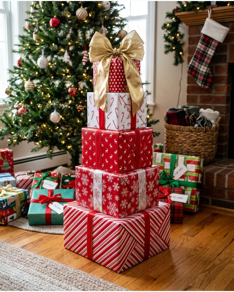 23. Stacked Christmas Present Tree
