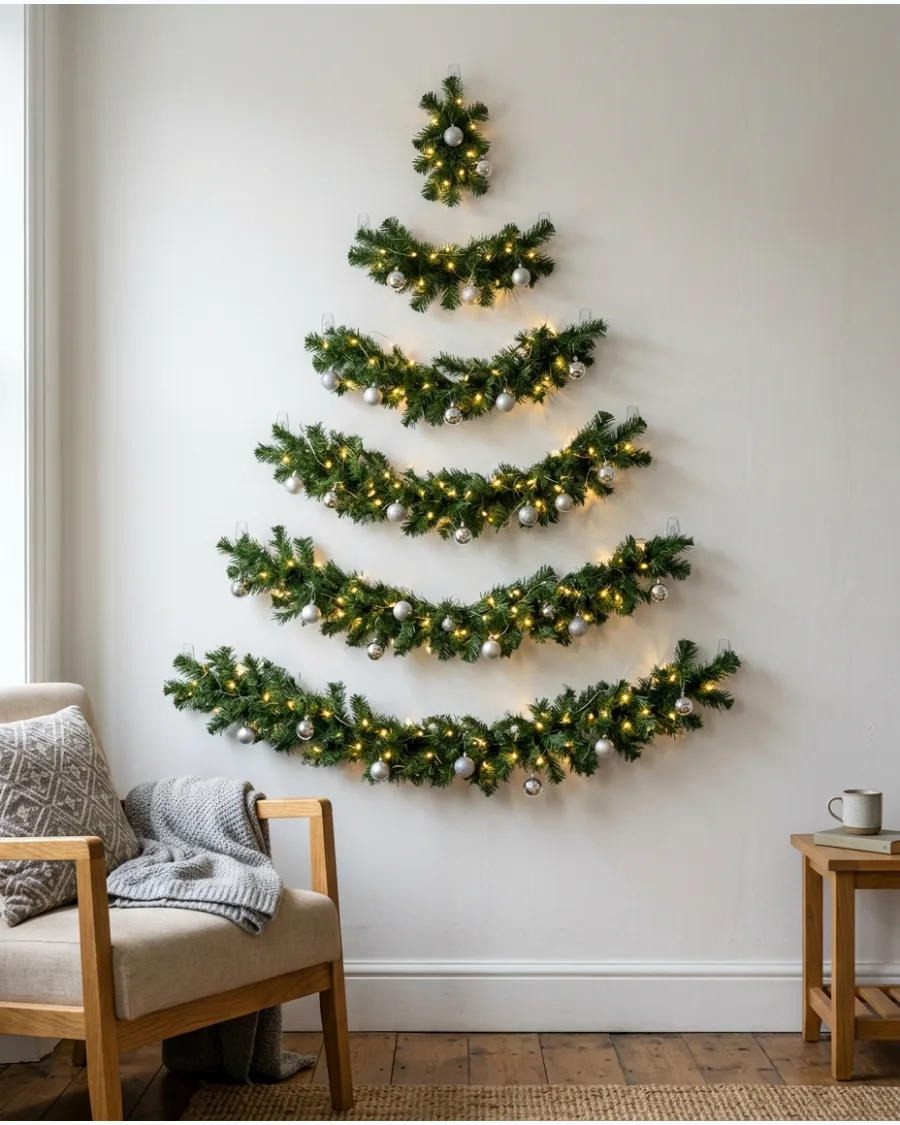 3. Pine Garland Wall Christmas Tree