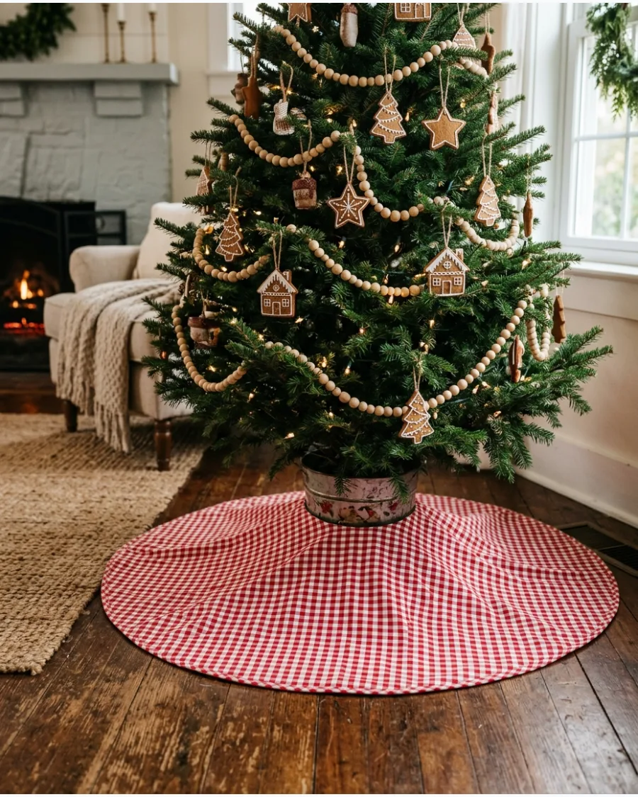 12. Red Gingham Christmas Tree Skirt