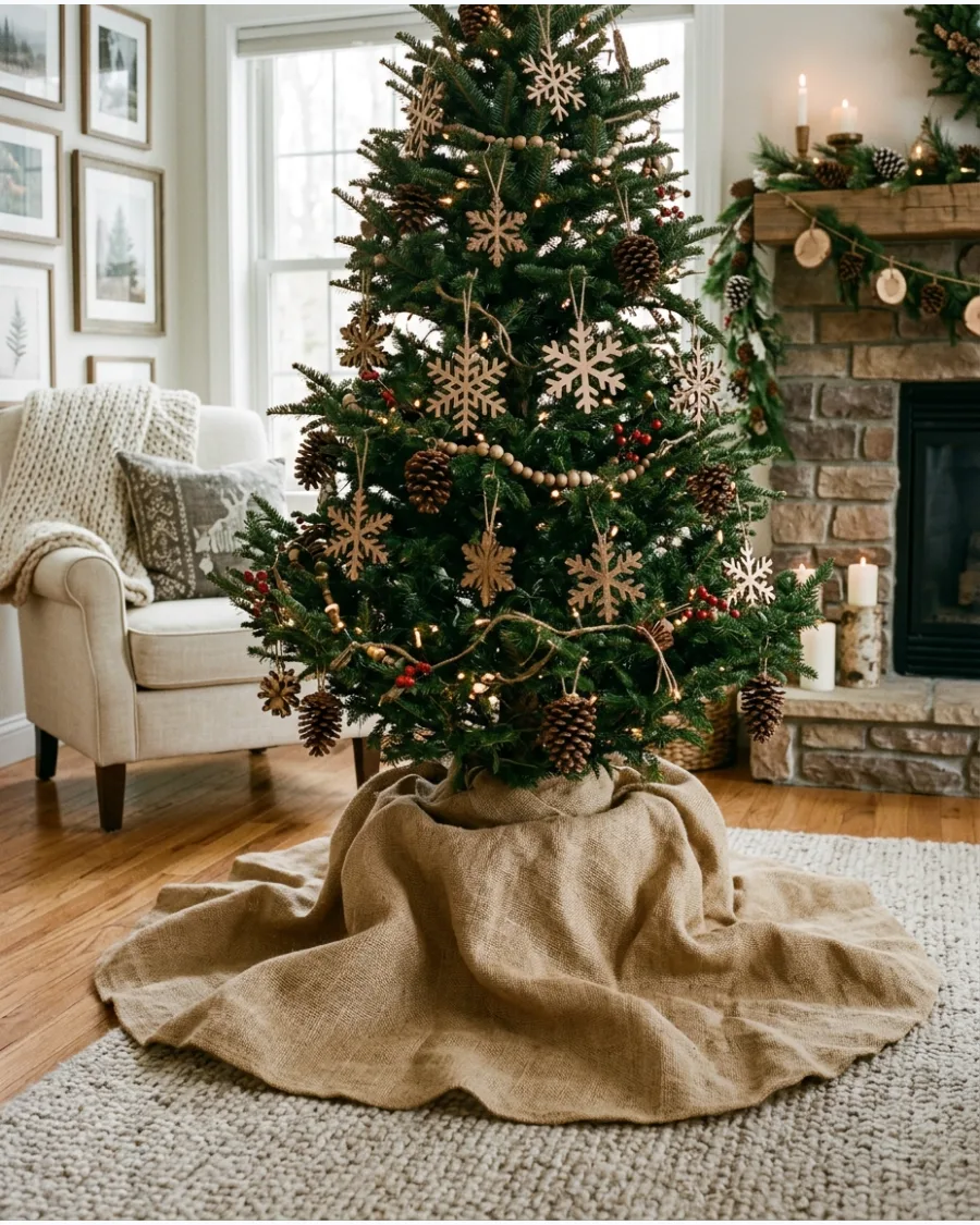 13. Rustic Burlap Christmas Tree Skirt