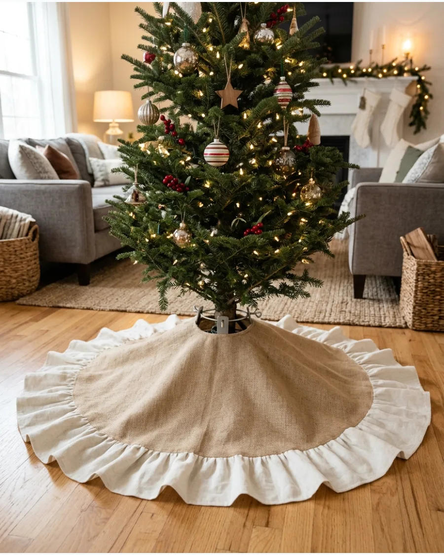 14. Burlap Tree Skirt With Ruffled Edge