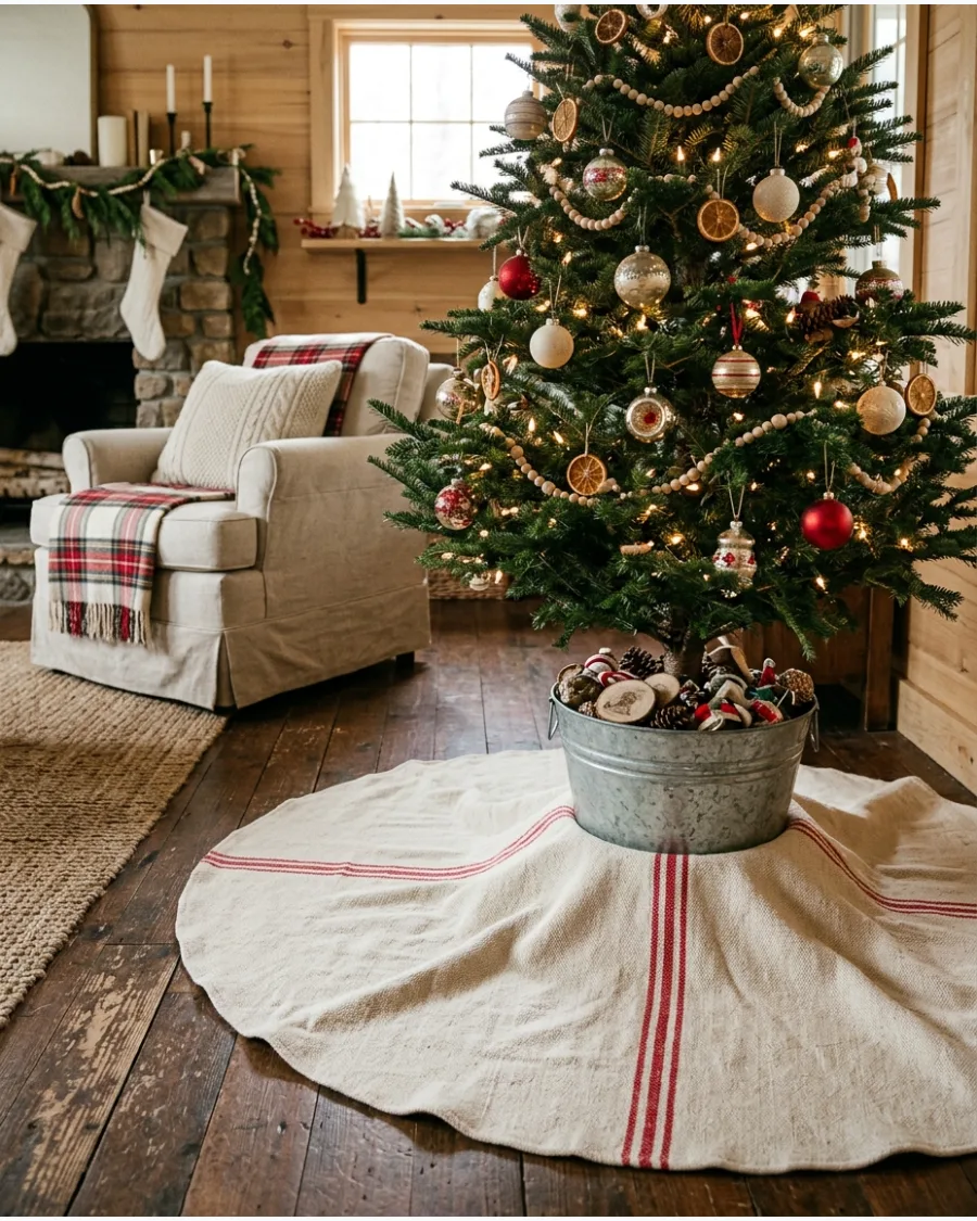 15. Grain Sack Christmas Tree Skirt