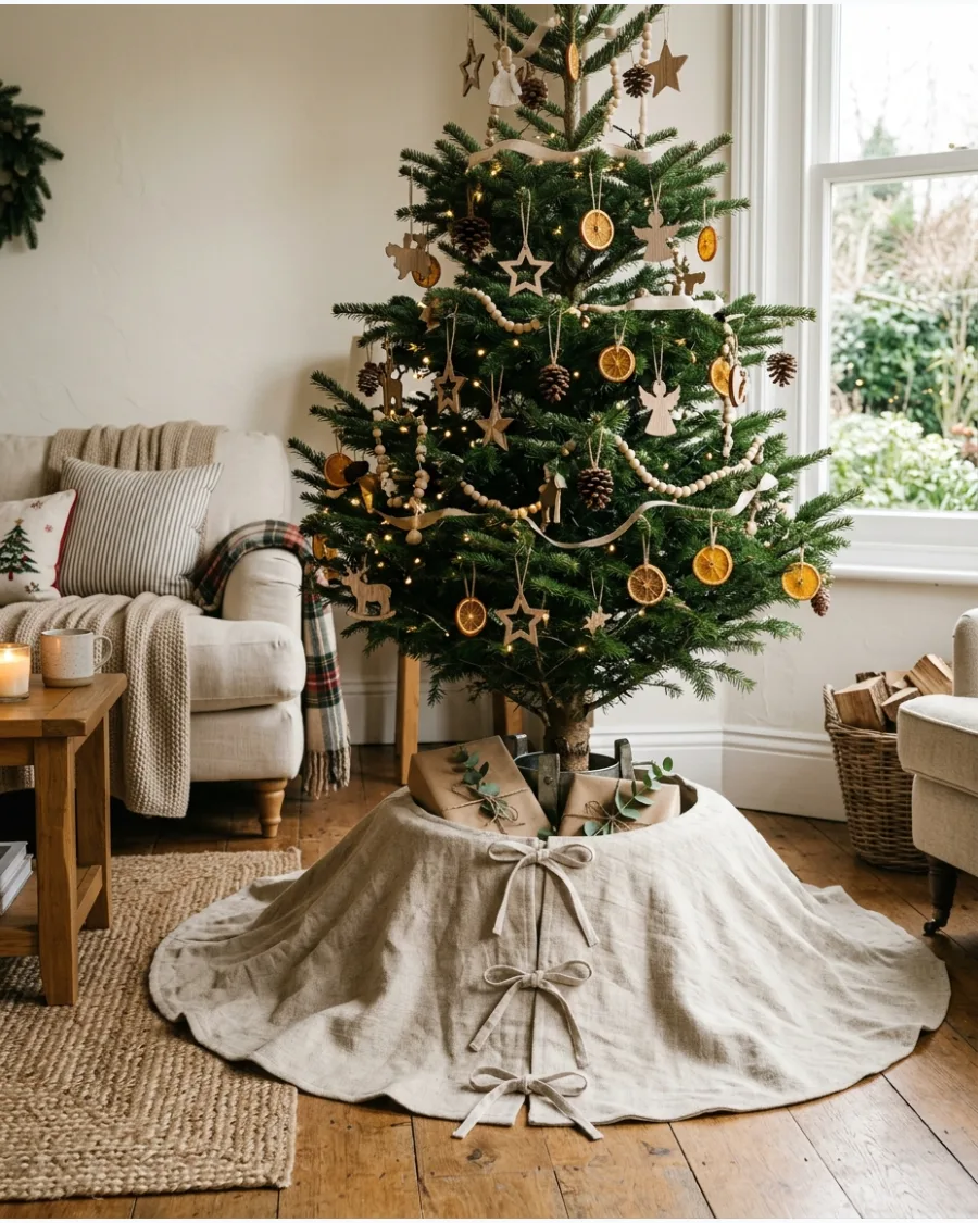 16. Farmhouse Linen Christmas Tree Skirt