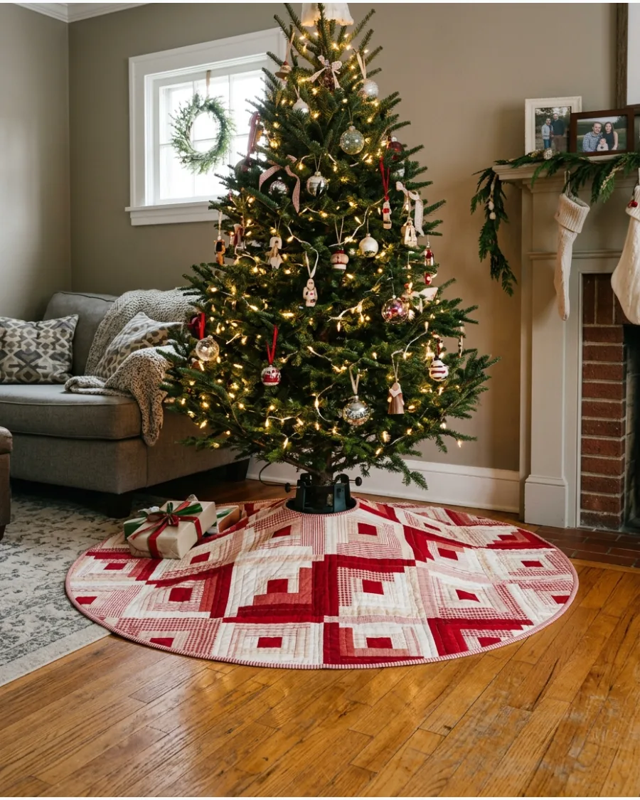 20. Red and White Quilted Tree Skirt