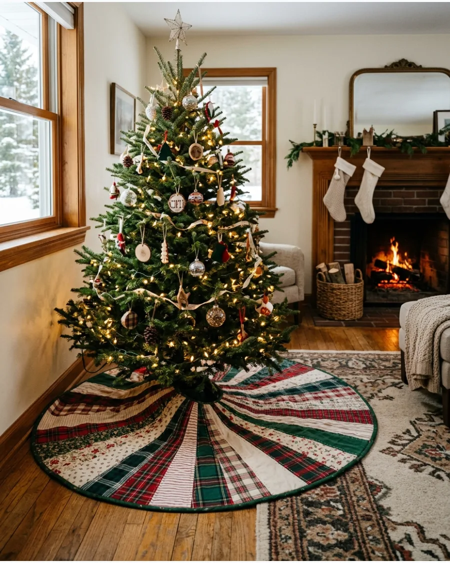 23. Christmas Tree Skirt Made From Fabric Scraps
