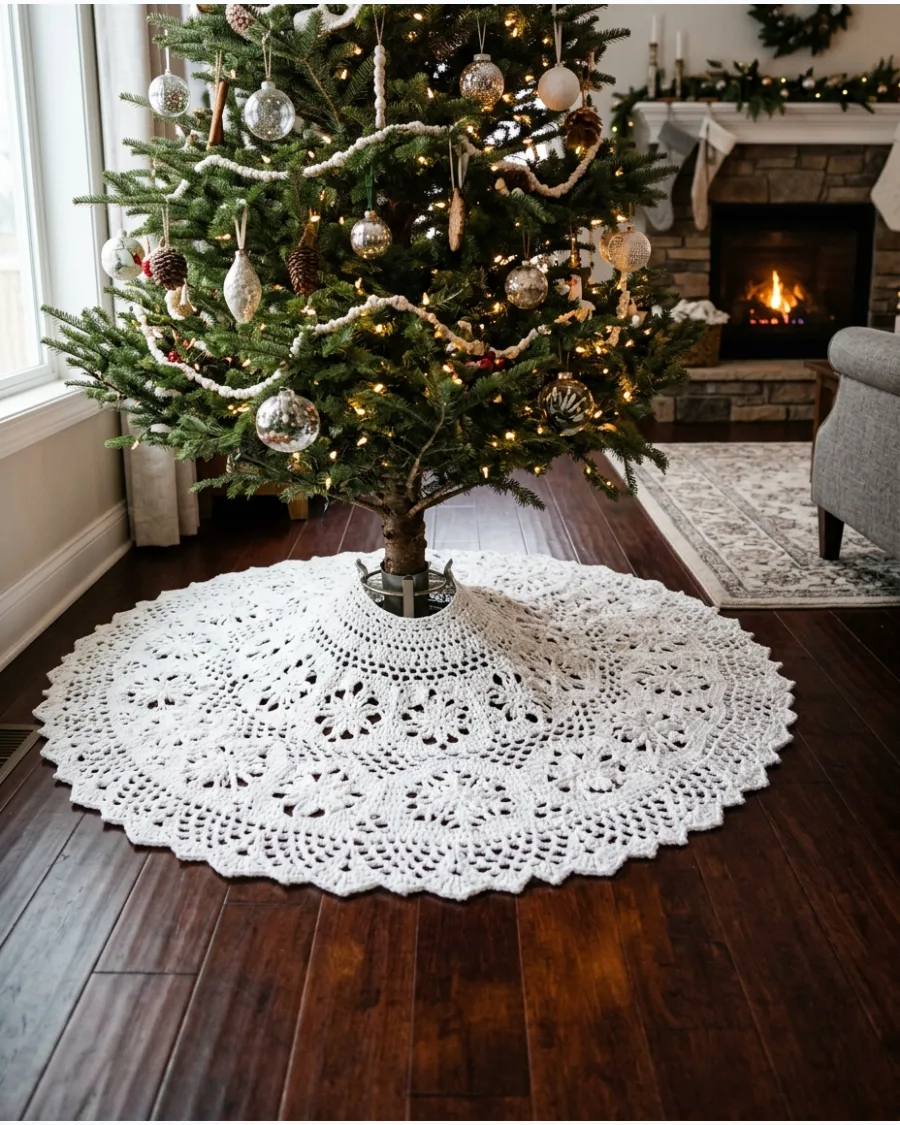 26. White Crochet Christmas Tree Skirt