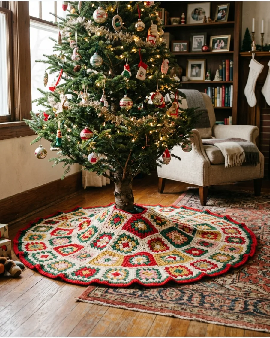 28. Granny Square Christmas Tree Skirt