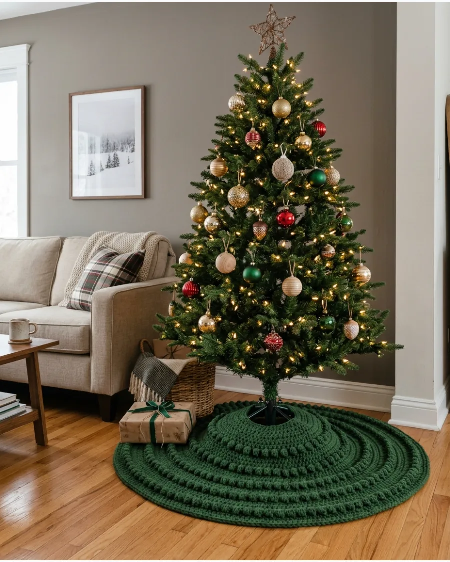 30. Crochet Bobble Christmas Tree Skirt
