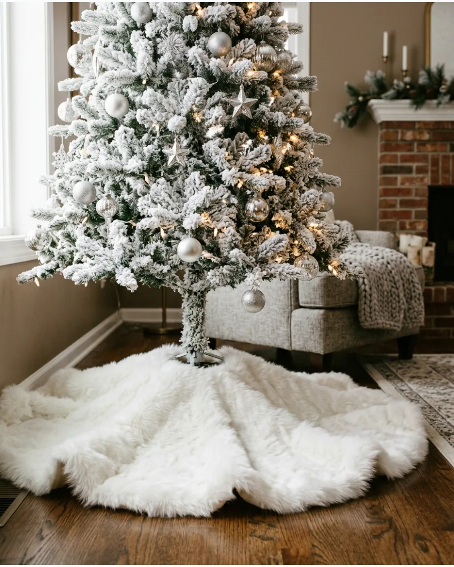 35. White Faux Fur Christmas Tree Skirt