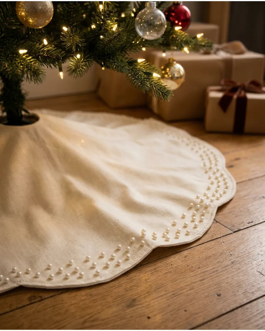38. Pearl Embellished Christmas Tree Skirt