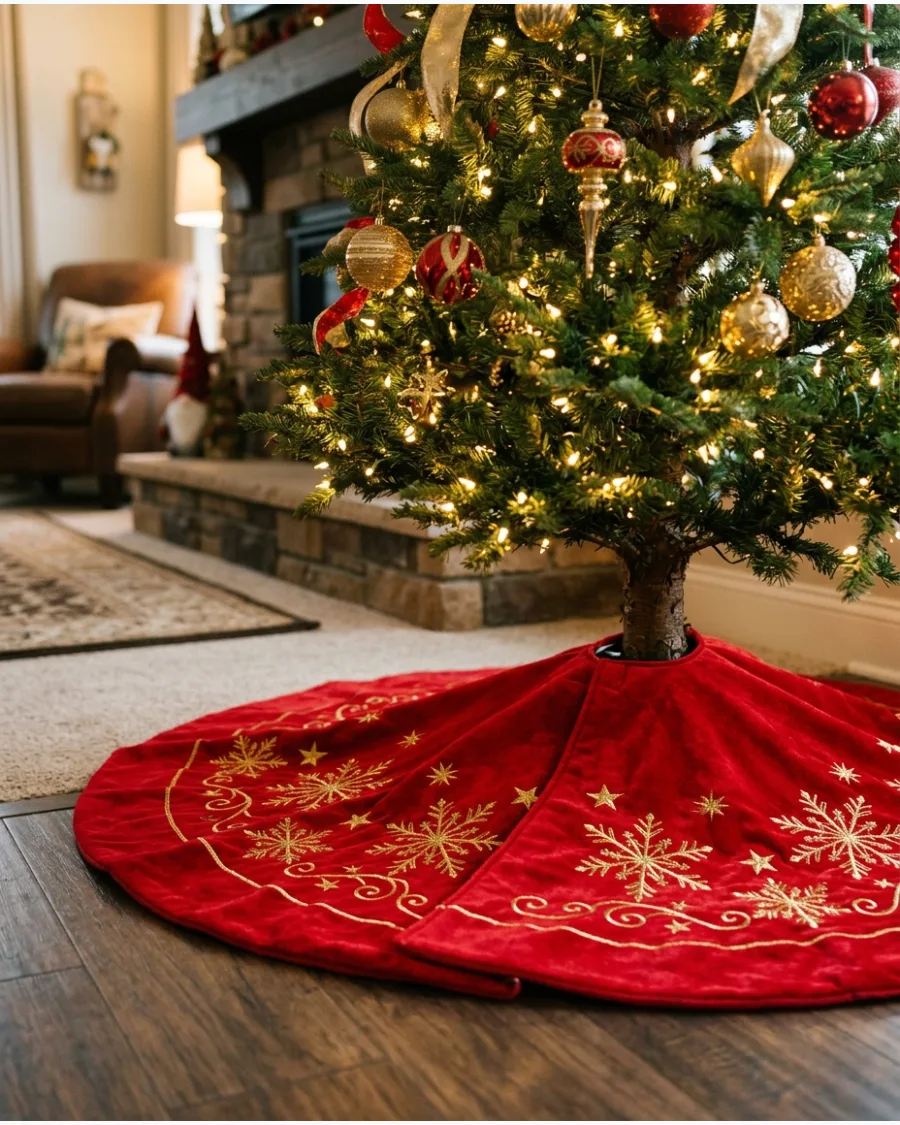 4. Red and Gold Embroidered Tree Skirt
