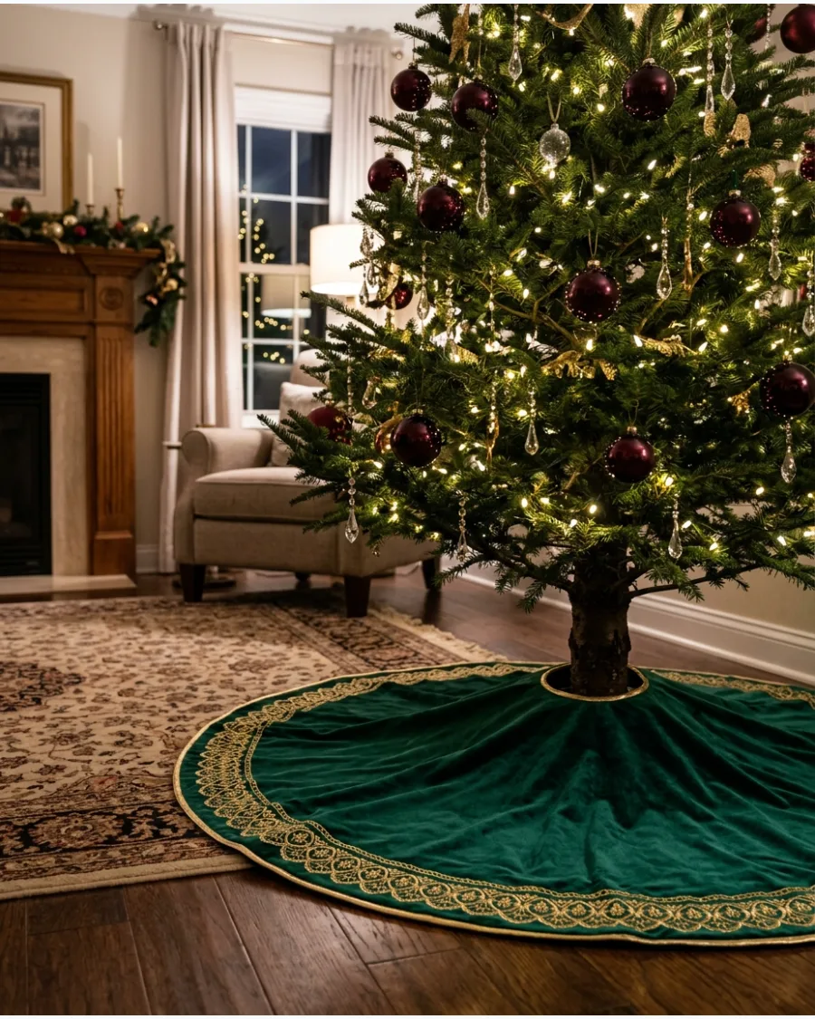 40. Emerald Green and Gold Tree Skirt