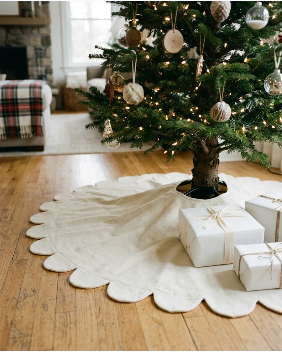 41. Cream Scalloped Christmas Tree Skirt