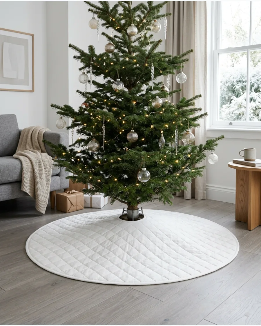 43. White Quilted Minimalist Tree Skirt