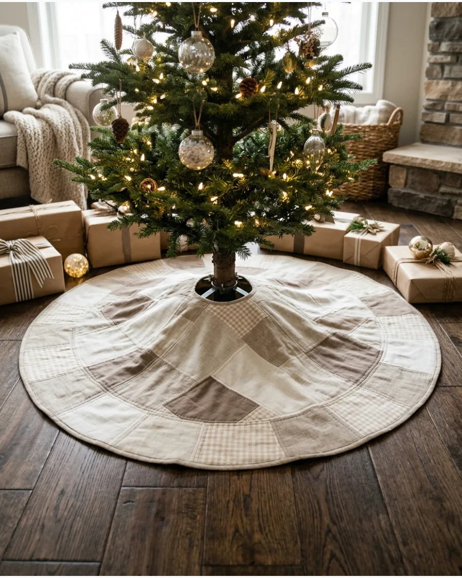 44. Neutral Patchwork Tree Skirt