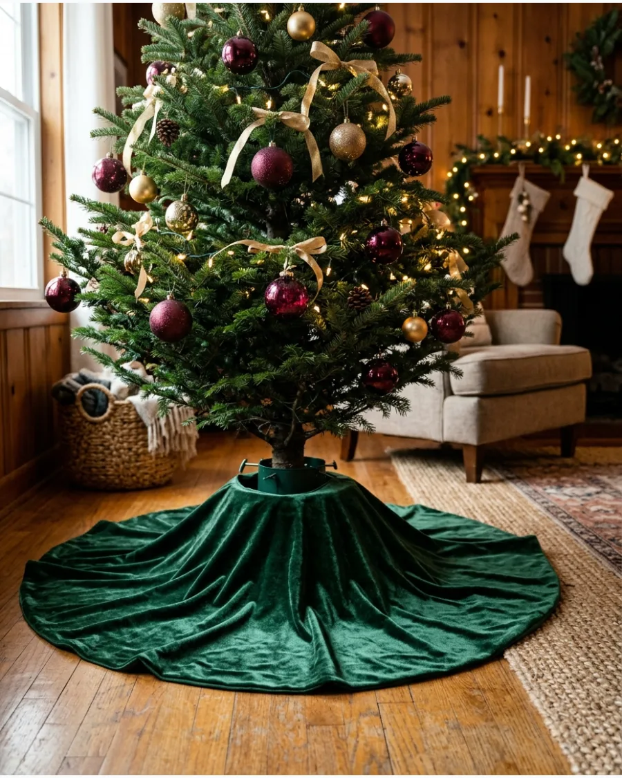 5. Green Velvet Christmas Tree Skirt