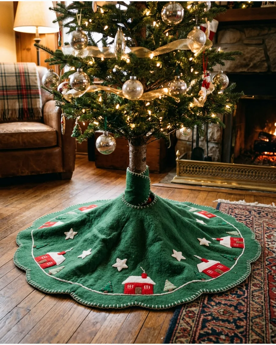 50. Vintage Christmas Tree Skirt With Handmade Appliqué