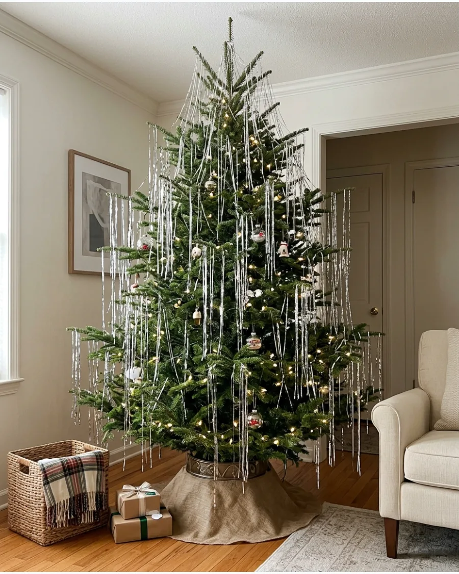 12. Silver Icicle Tinsel Christmas Tree