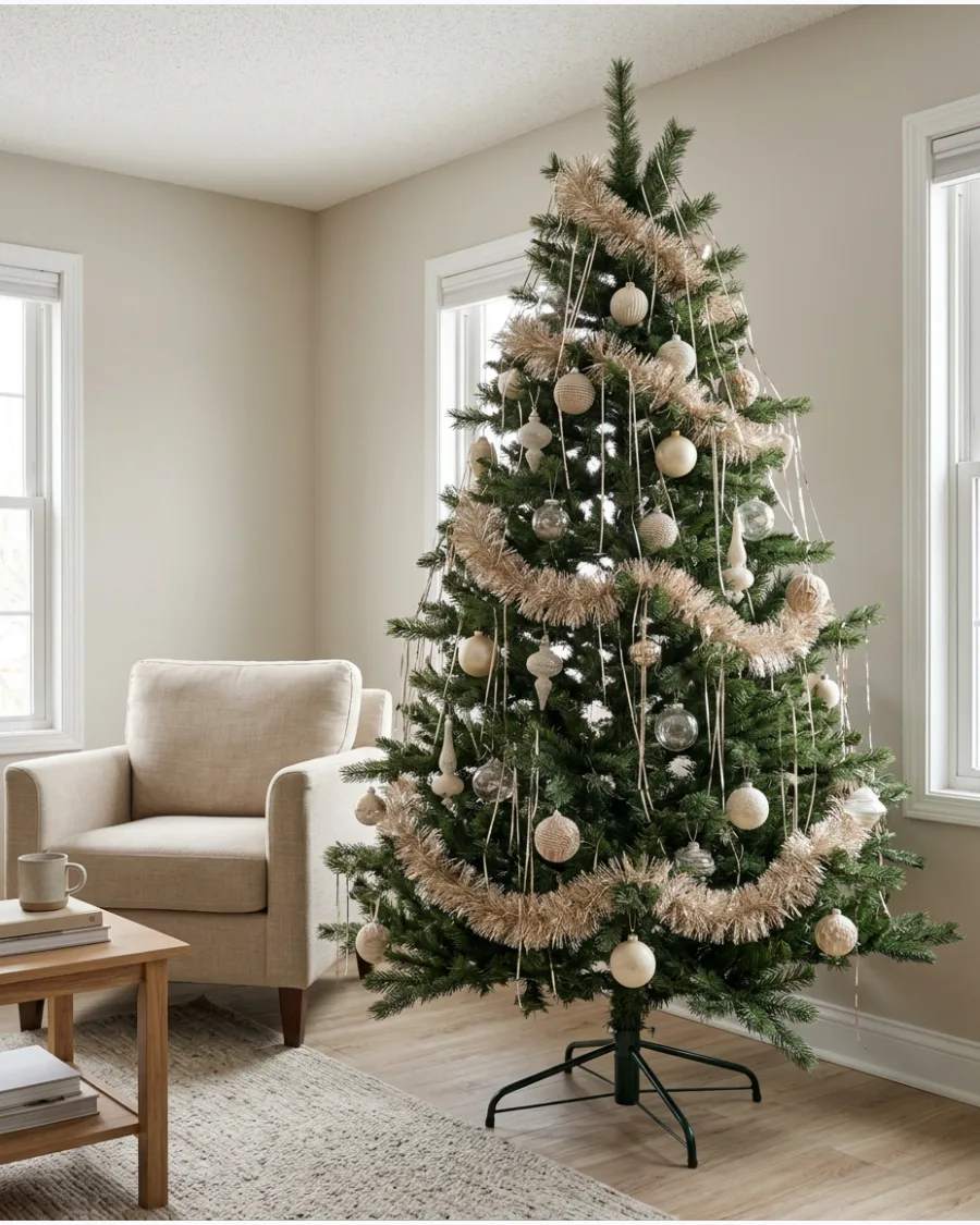 21. Champagne Gold Tinsel Christmas Tree