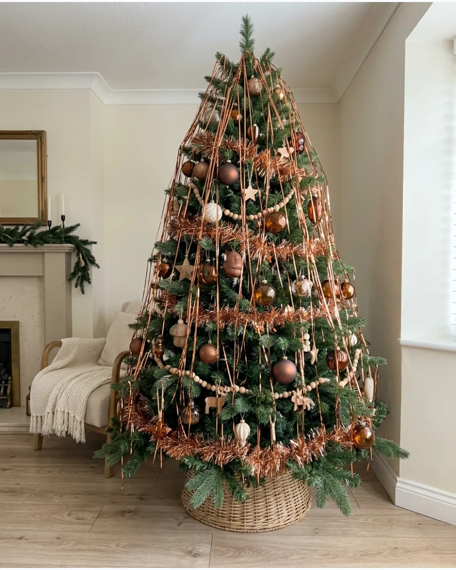 24. Copper Tinsel Christmas Tree