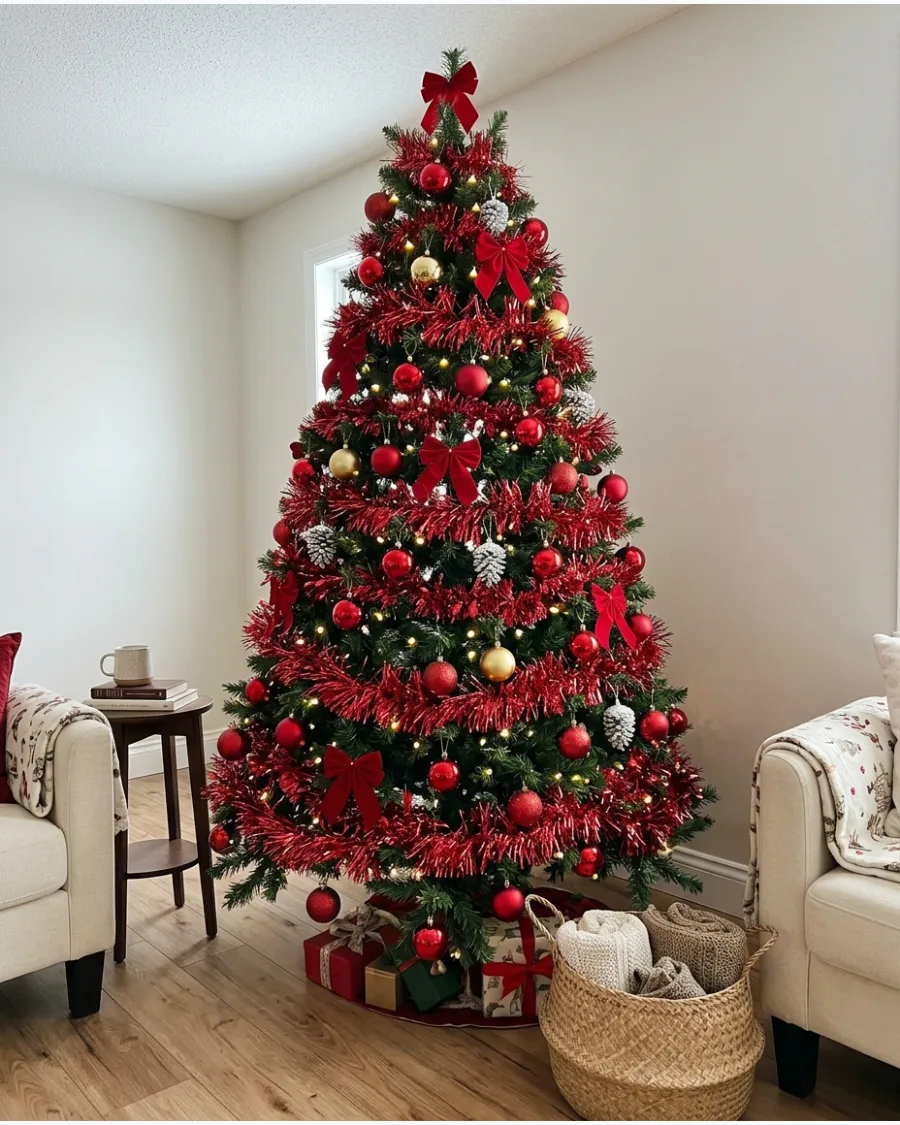 27. Red Tinsel Christmas Tree