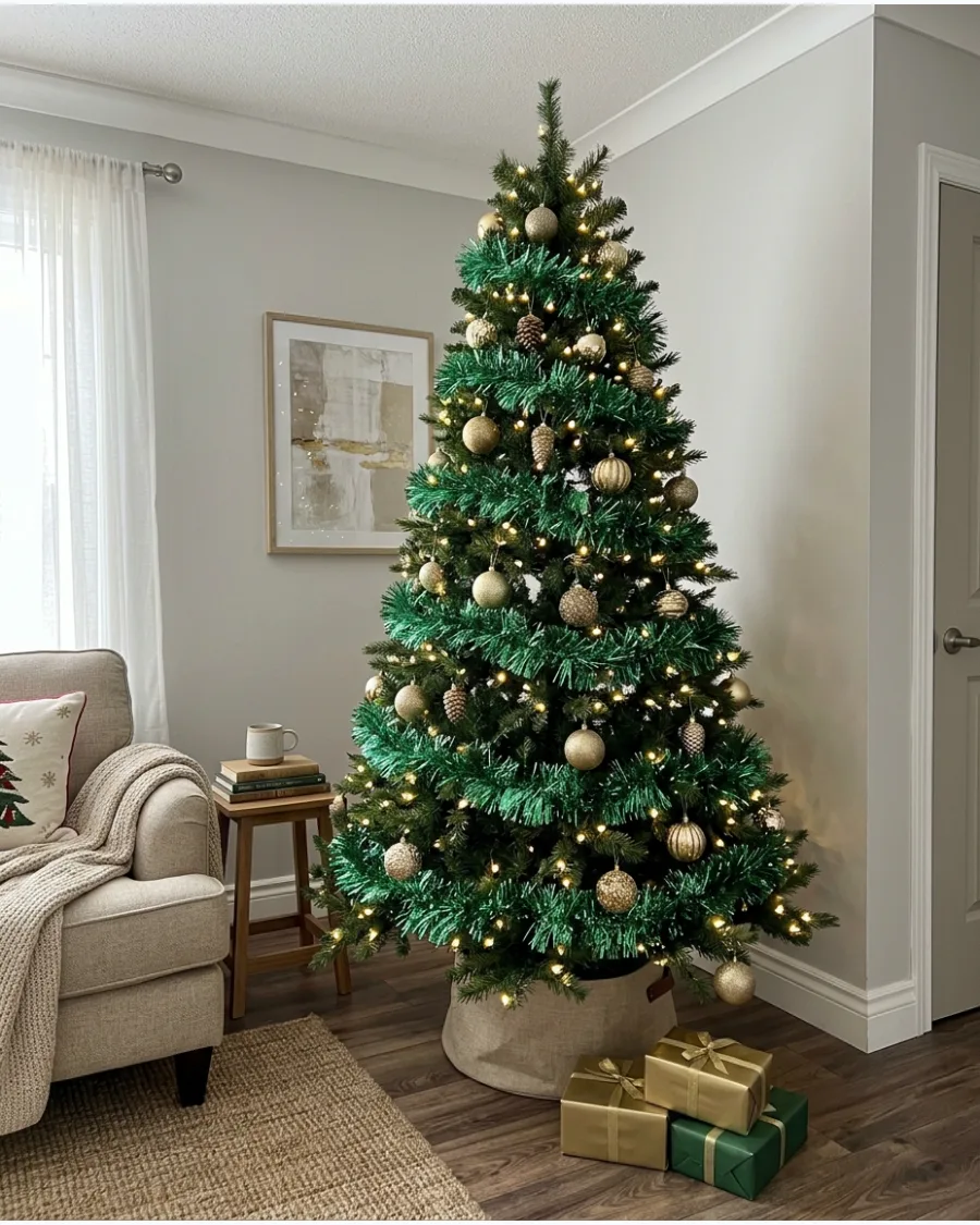 28. Green Tinsel Christmas Tree