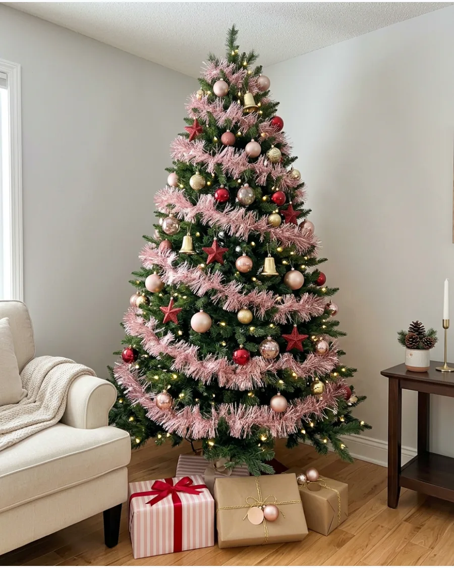 29. Pink Tinsel Christmas Tree