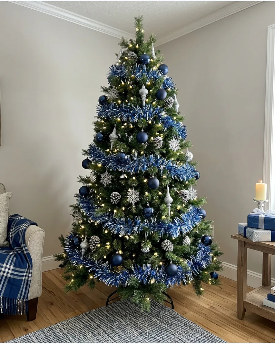 31. Blue Tinsel Christmas Tree