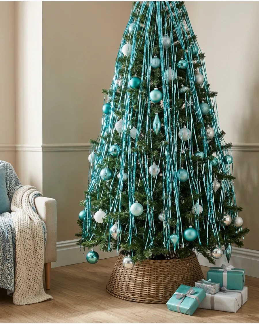 32. Turquoise Tinsel Christmas Tree