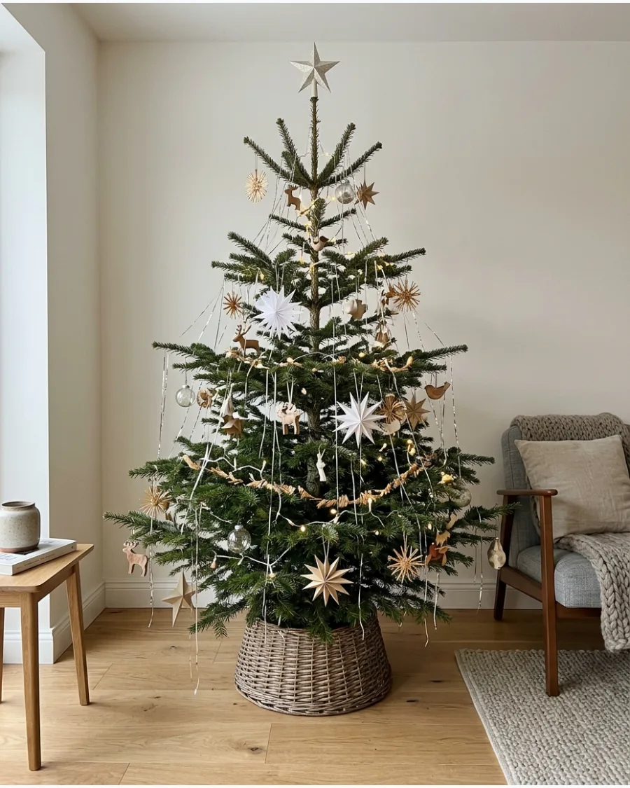 42. Scandinavian Christmas Tree With Tinsel