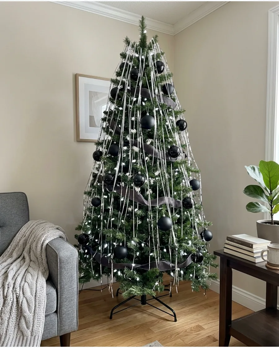 45. Black and Silver Tinsel Christmas Tree