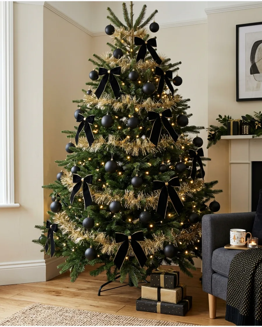 46. Black and Gold Tinsel Christmas Tree