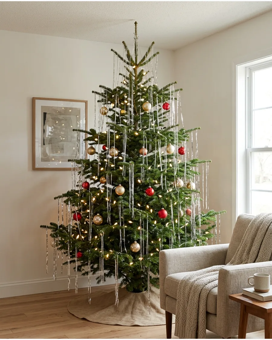 49. Straight Hanging Tinsel Christmas Tree