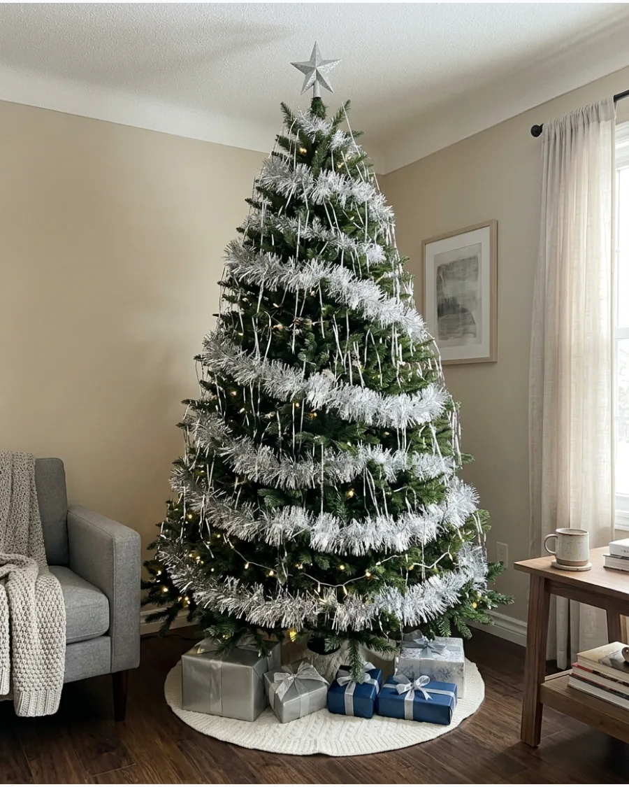 51. Full Tinsel-Covered Christmas Tree