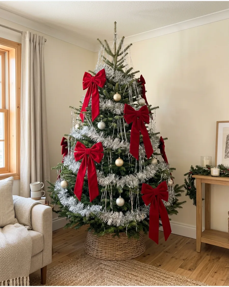 59. Tinsel Christmas Tree With Oversized Bows