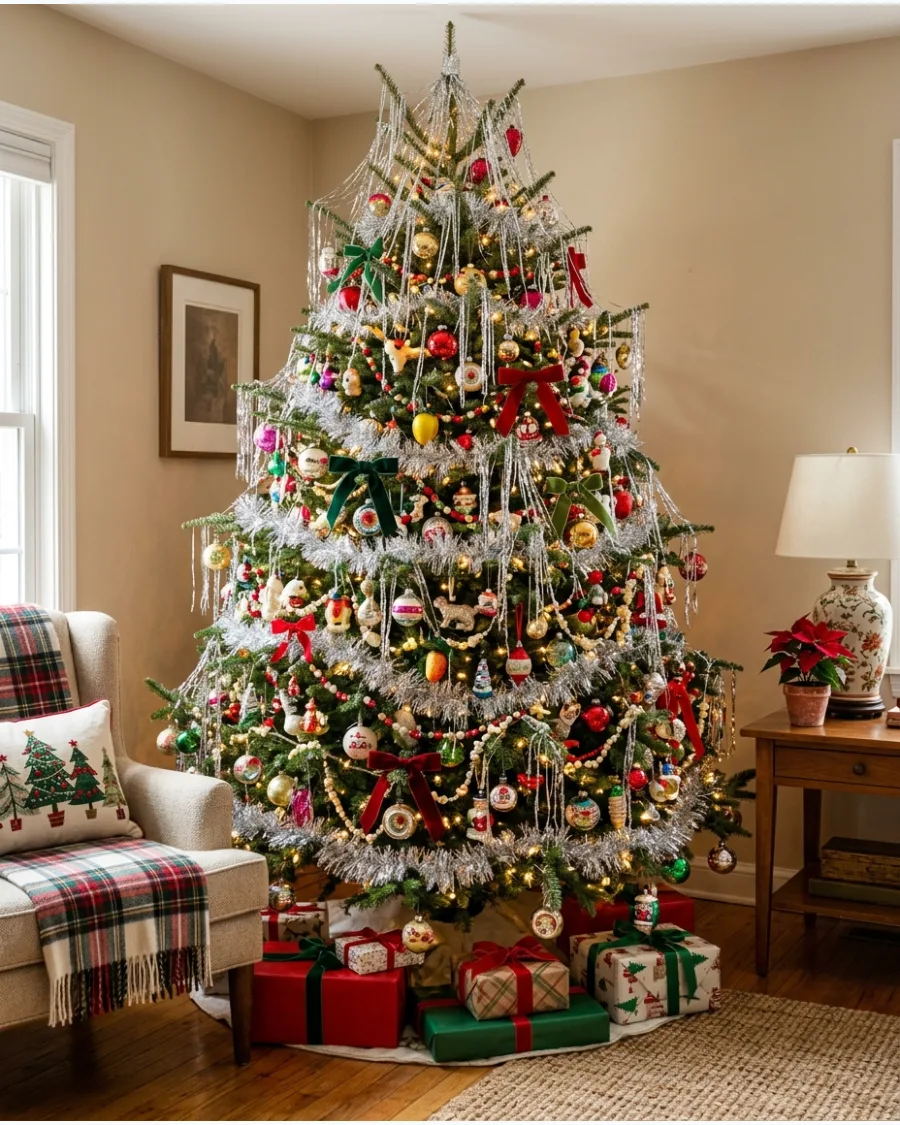 60. Maximalist Tinsel Christmas Tree