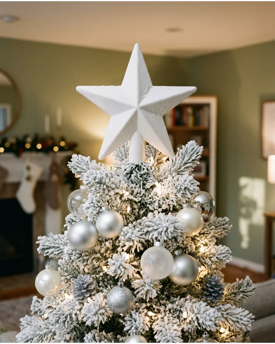 16. White Snowy Star Tree Topper
