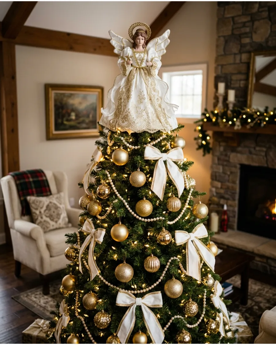 20. White and Gold Angel Tree Topper