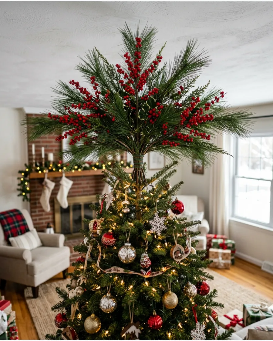 25. Pine and Berry Spray Tree Topper