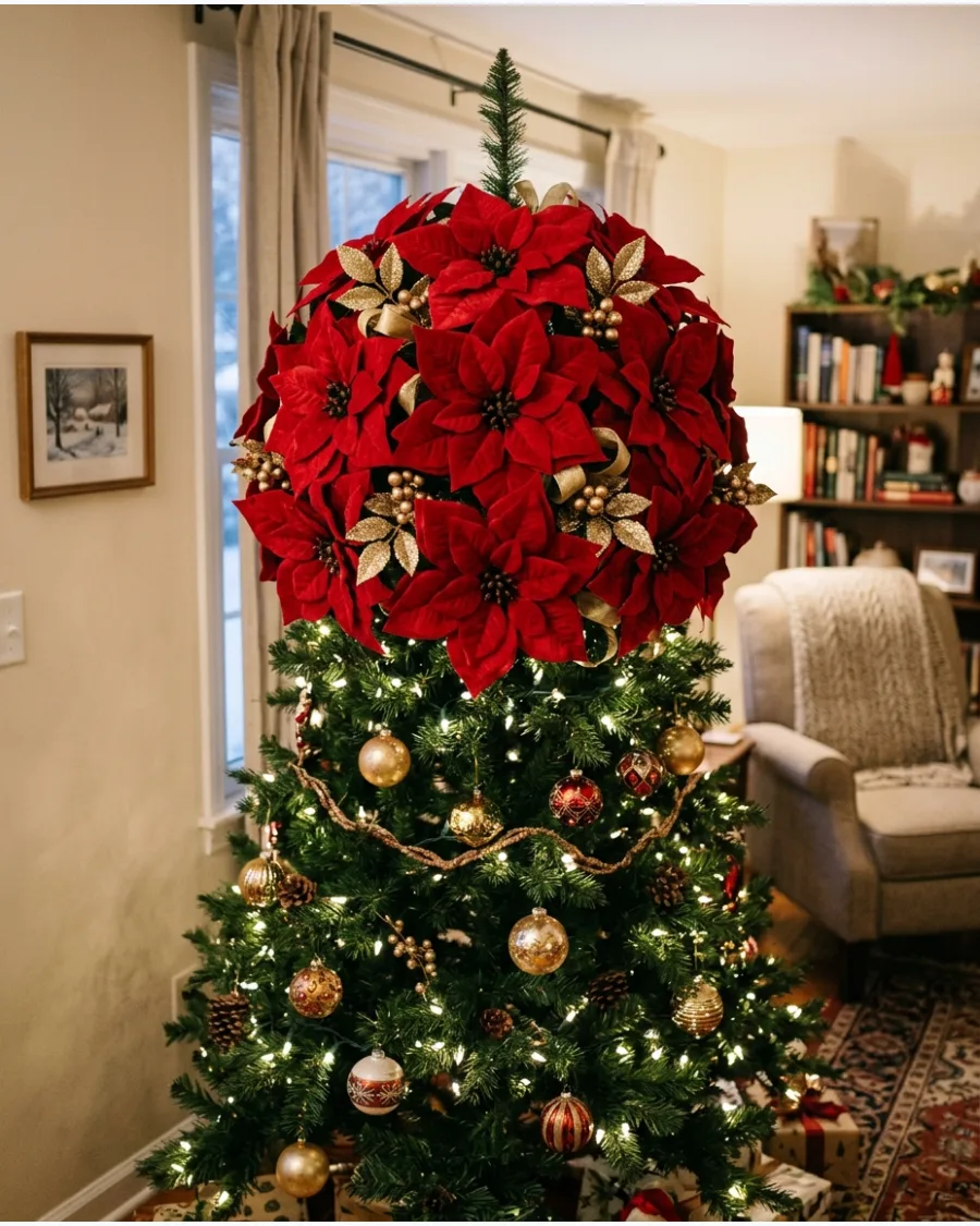 35. Red Poinsettia Tree Topper