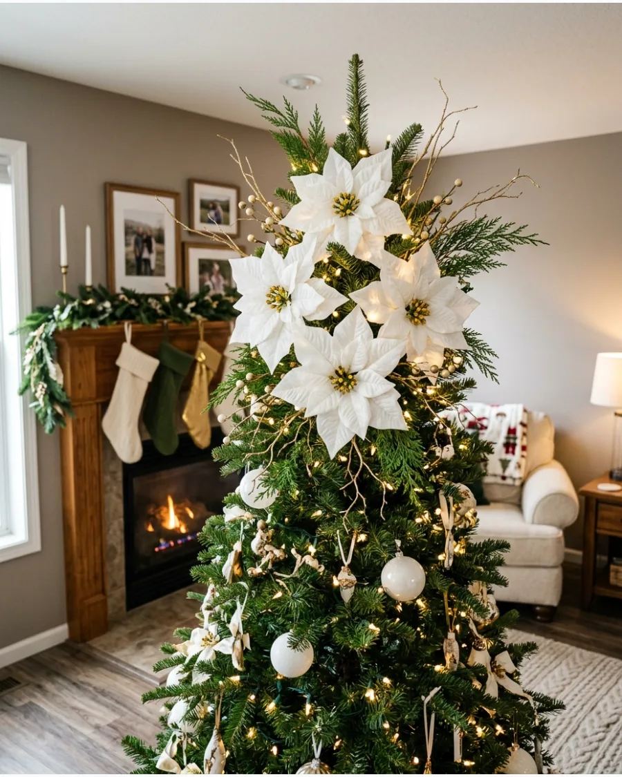 36. White Poinsettia Tree Topper