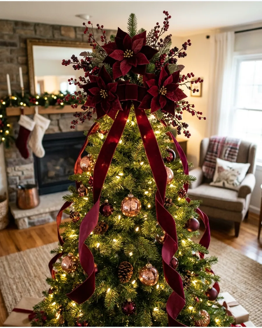 37. Burgundy Floral Tree Topper