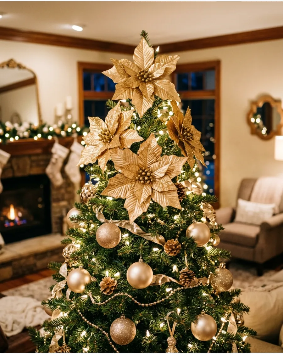 38. Gold Poinsettia Tree Topper