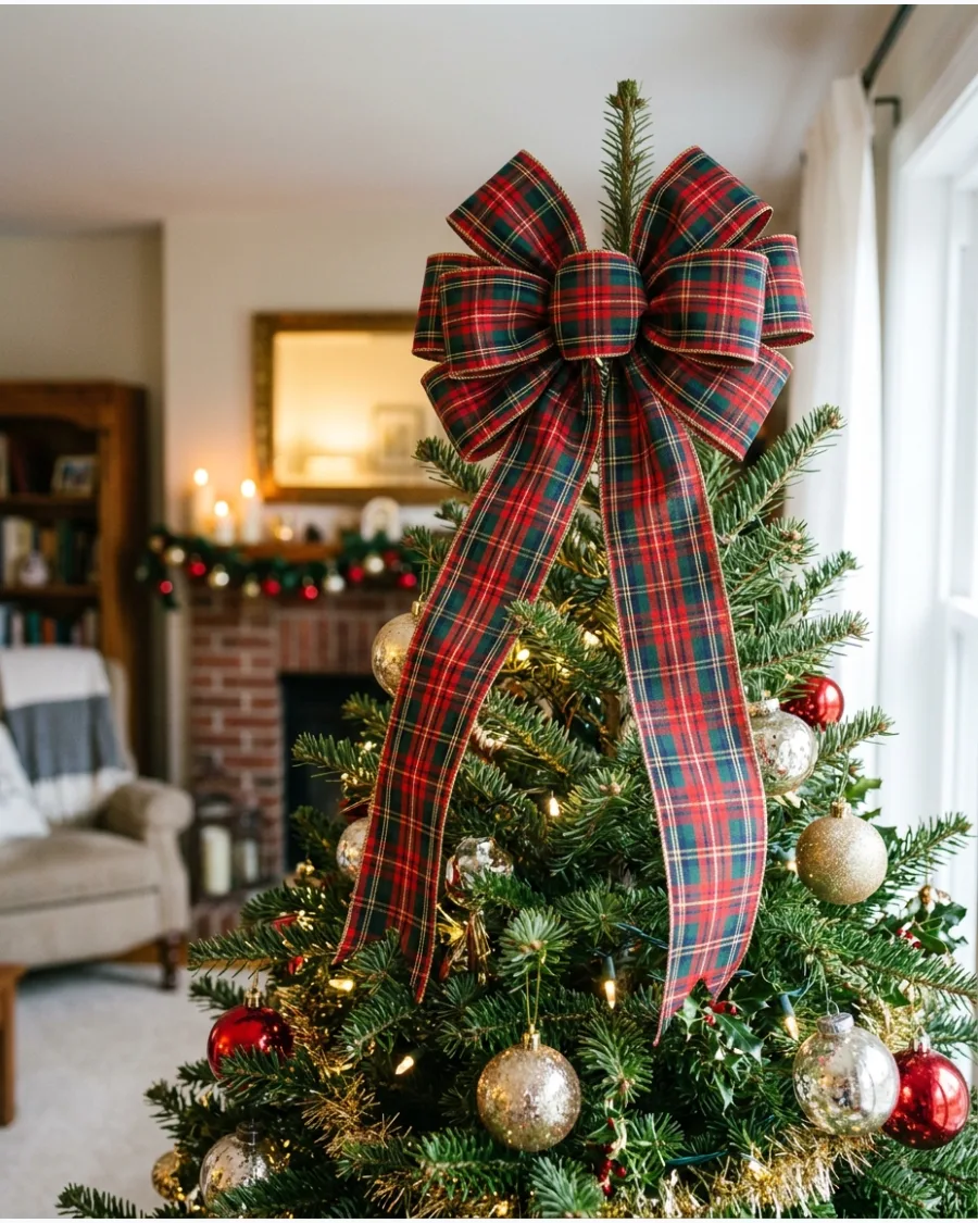 4. Tartan Plaid Bow Tree Topper
